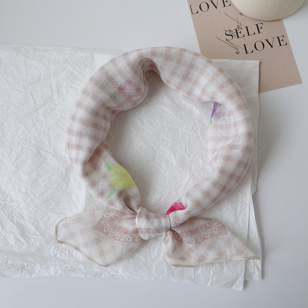 Upgraded Japanese cotton and linen square scarf 58x58 breathable all-match pastoral style floral photo matching scarf headscarf for women