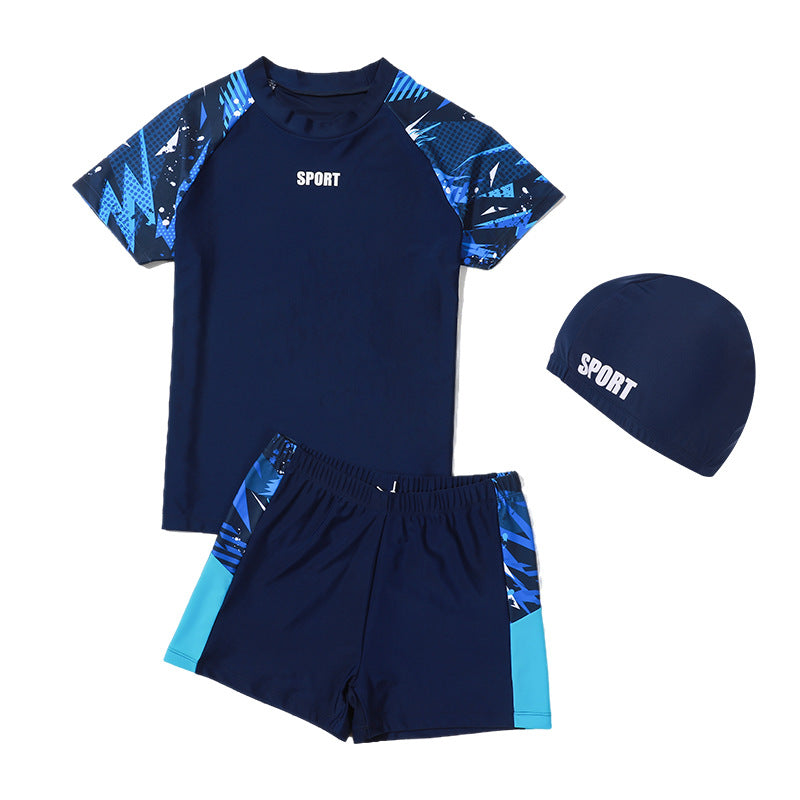 Children's Swimwear for Boys, Two-Piece Swim Trunks for Older Boys, 2026 New Model, Professional Sun-Protective Swimsuit, Hot Spring Set