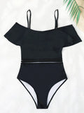 Europe and the United States cross-border new foreign trade ladies one-piece swimsuit solid color stitching sexy lotus leaf shoulder swimsuit bikini