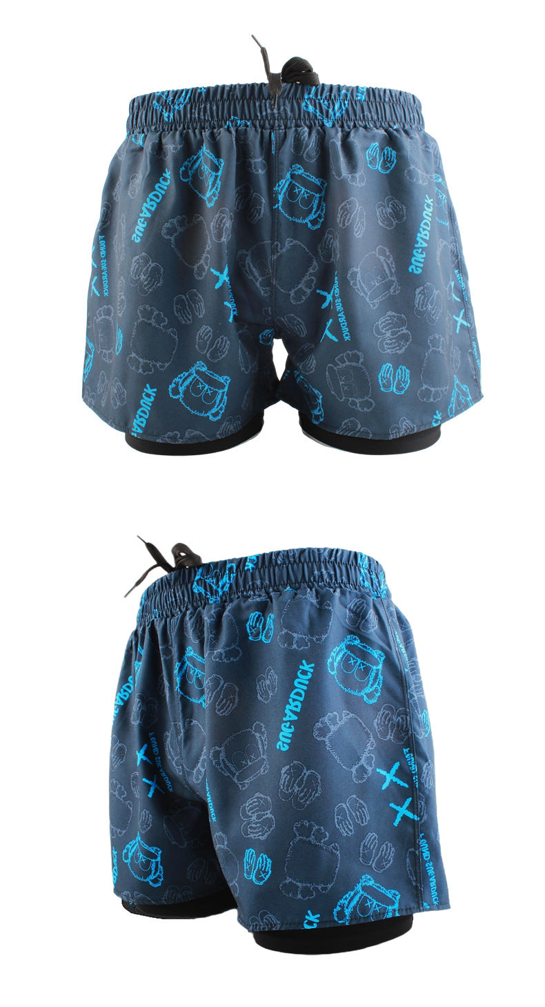 Men's Sports Shorts Summer Explosions Double-layer Quick-drying Swimming Trunks Anti-embarrassment Swimming Trunks Running Fitness Training Shorts
