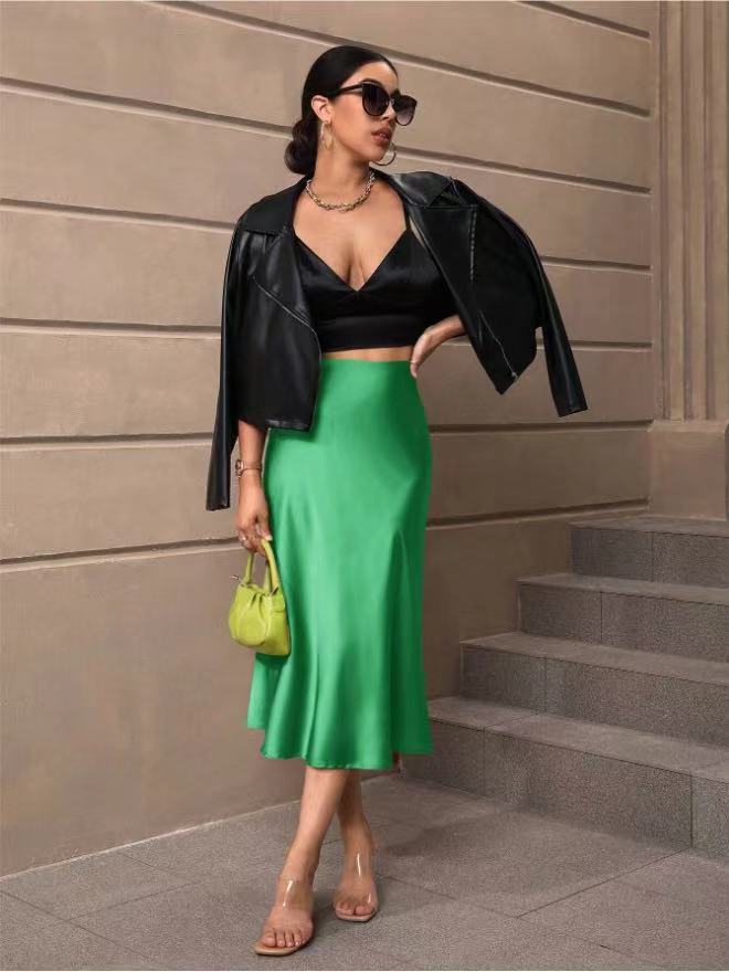 Hip-Covering Fishtail Skirt Satin Mid-Length Skirt Spring and Summer New European and American Cross-Border Women's Clothing Manufacturer Direct