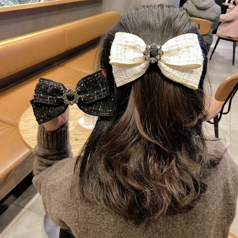 Elegant Plaid Cloth Hairpins Adult Crystal Heart Pearl Luxury Fabric Bow Hair Clip Pin for Girls Women Hair Jewelry Headpiece