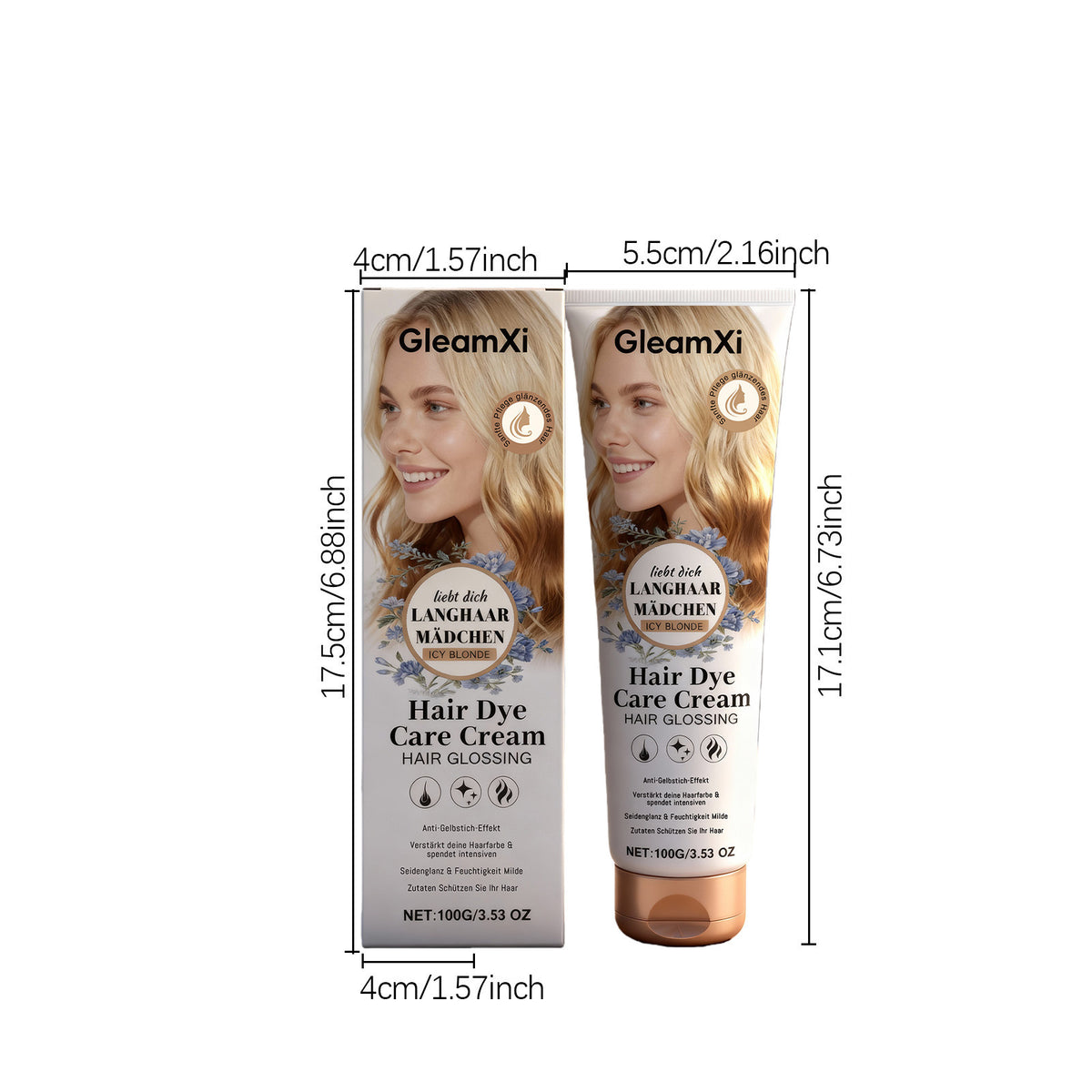 Gleamxi Icy Blonde Hair Dye Cream Permanent DIY Home Natural Long Lasting Shiny Glossy Anti Dry Damage Hair Coloring Cream 100g