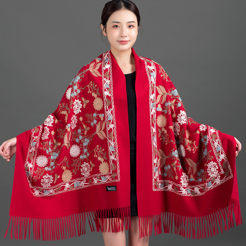 India Nepal ethnic style red women autumn and winter fashion mother long shawl embroidered warm shawl outside
