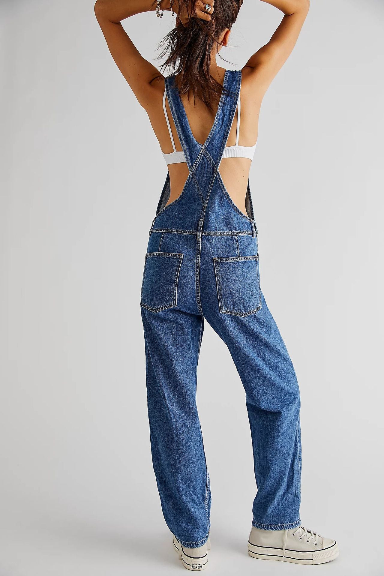 Blue Denim Overalls Jumpsuit Rompers Women Belted Hole Hollow Out E-girl Casual Work Pants Hot Y2k Jeans Long Pants Streetwear