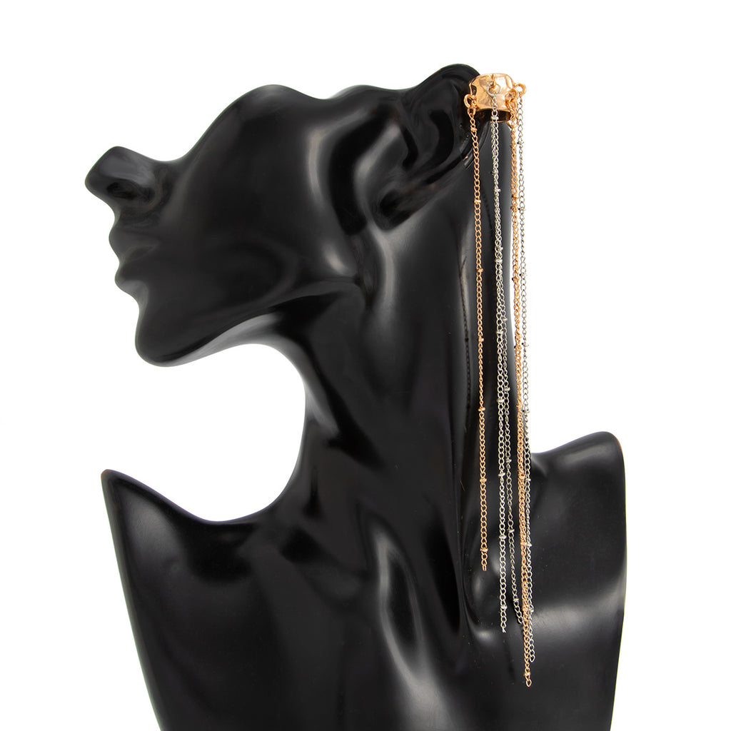 Unique Long Tassel No Piercing Ear Clip Earrings for Women New Gothic Silver Color C-shaped Ear Cuff Fashion Jewelry Gift