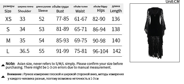 Halloween Costume Women Batwing Sleeve Floor Dress Black Gothic Evil Terror Maxi Mistress Morticia Addam Family Outfit For Adult