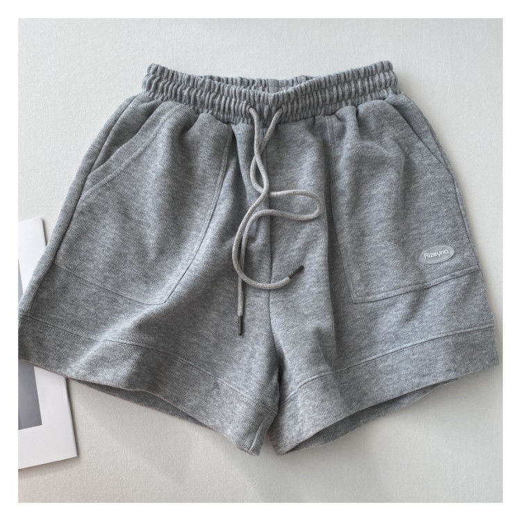 Women's Korean version of loose wide-leg drawstring A-line pants with a slim waist slim fit casual home versatile sports shorts
