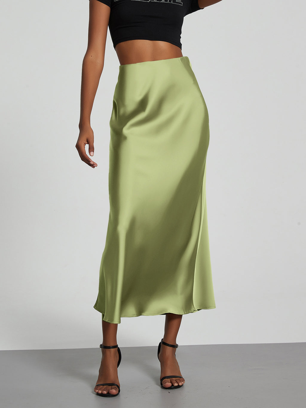 In-Stock Cross-Border Women's Clothing Wholesale European and American Style Elegant Satin Midi Skirt Slimming and Flowy