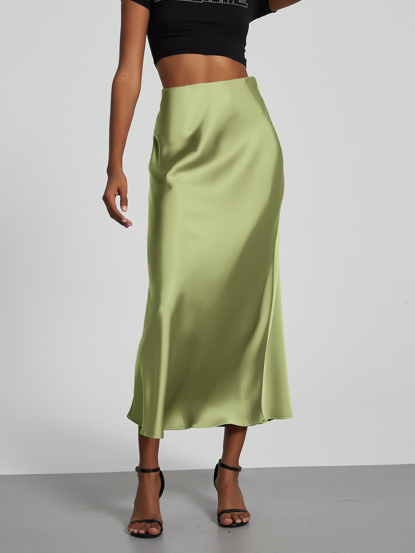 In-Stock Cross-Border Women's Clothing Wholesale European and American Style Elegant Satin Midi Skirt Slimming and Flowy
