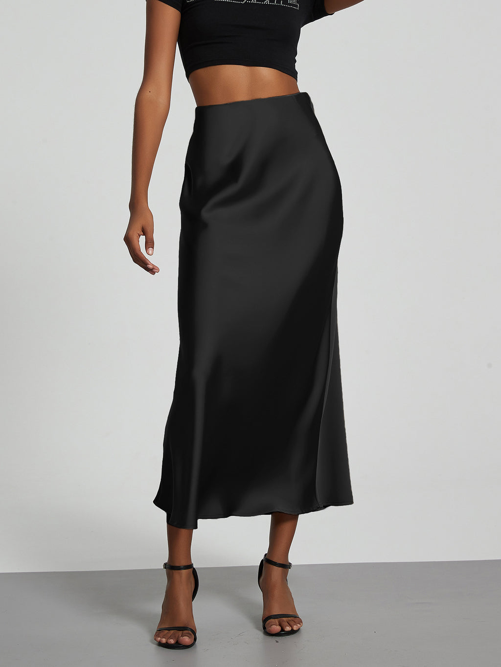 In-Stock Cross-Border Women's Clothing Wholesale European and American Style Elegant Satin Midi Skirt Slimming and Flowy