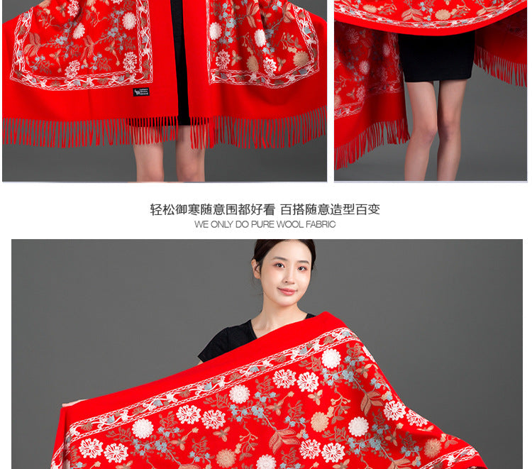 India Nepal ethnic style red women autumn and winter fashion mother long shawl embroidered warm shawl outside