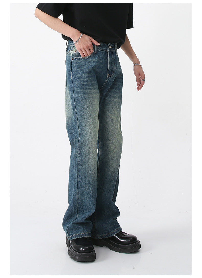 Men High Street Hip Hop Casual Small Flare Denim Jeans Pant Male Japan Korea Style Streetwear Vintage Denim Trousers Pant