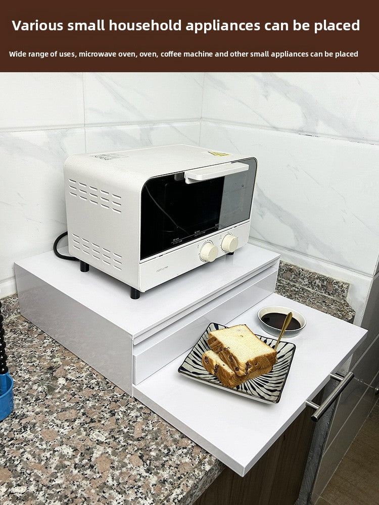 Kitchen Pull-out Tray Microwave Oven Rack Drawer Board Countertop Storage Organizer For Home Appliance Space Saving