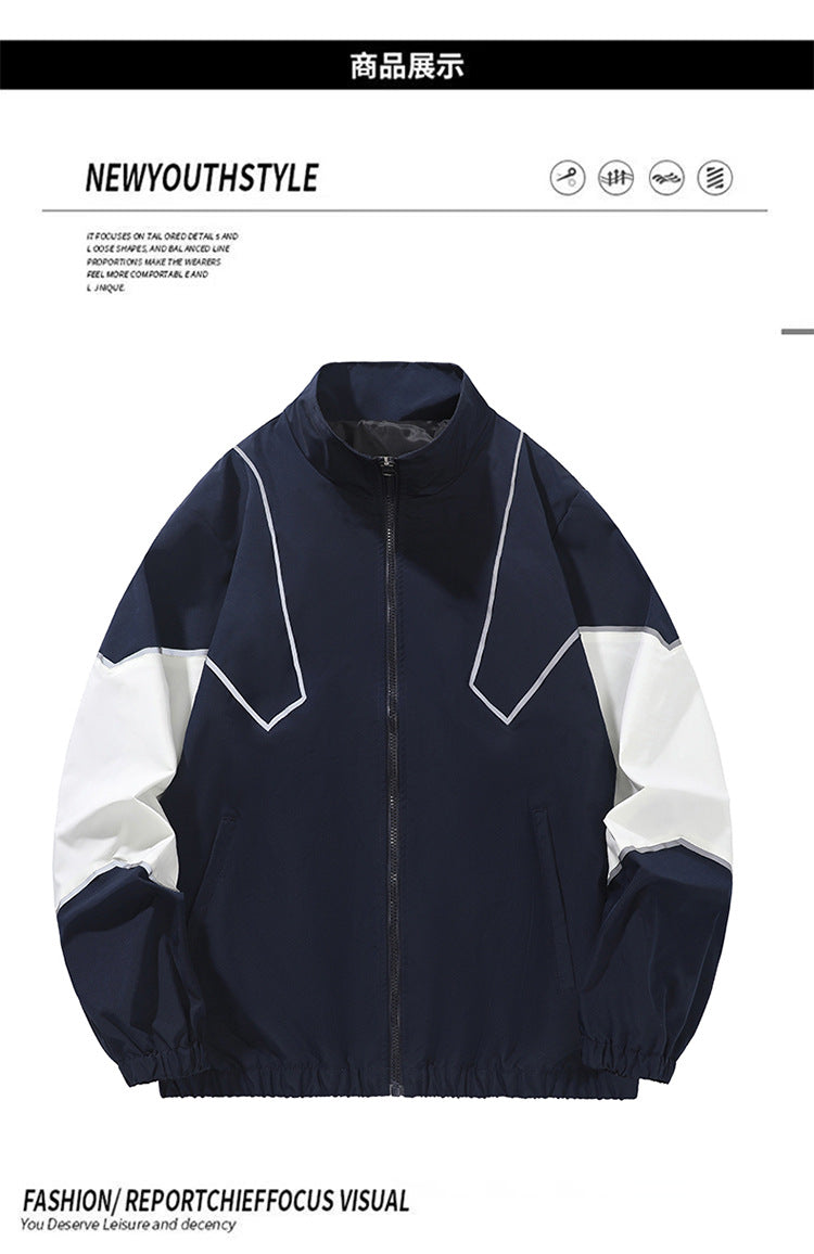 Russian Foreign Trade Trendy Brand Reflective Patchwork Stand-Up Collar Jacket Spring and Autumn Loose Sports Casual Jacket for Men
