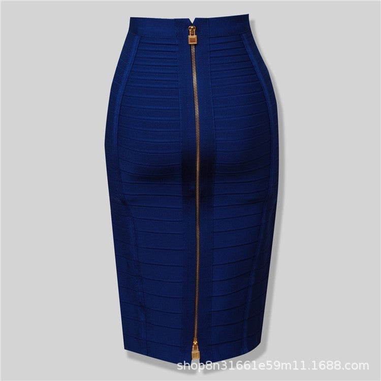Amazon Aliexpress Best-Selling 16-Color Bandage Skirt Stripesd Zipper Double-Open Sexy High-Waist Hip Skirt Skirt