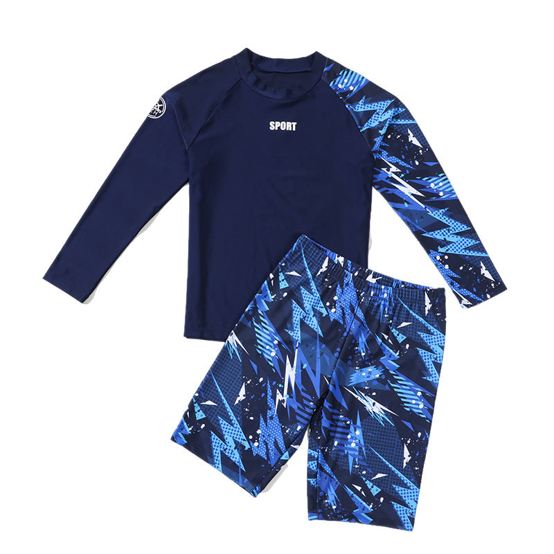 Children's Swimwear for Boys, Two-Piece Swim Trunks for Older Boys, 2026 New Model, Professional Sun-Protective Swimsuit, Hot Spring Set