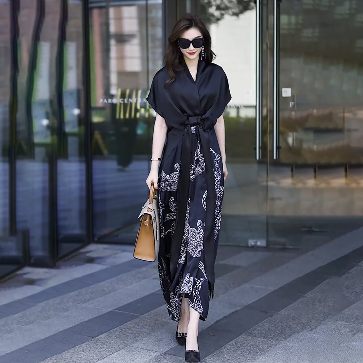 Simple Style Women's High-end Tea Break French dress Summer Short-sleeved 2022 Elegant Printed Large Dress