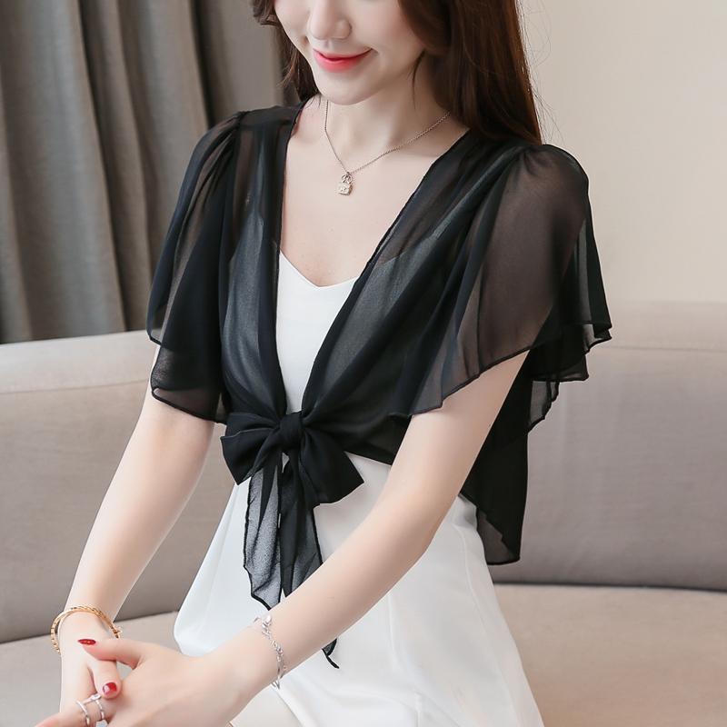 Sunscreen Cardigan Women's Spring and Summer Shawl Outer Blouse Thin Jacket with Sling Skirt Chiffon Small Waistcoat