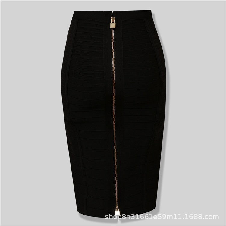 Amazon Aliexpress Best-Selling 16-Color Bandage Skirt Stripesd Zipper Double-Open Sexy High-Waist Hip Skirt Skirt