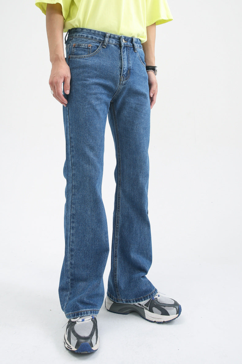 Men High Street Hip Hop Casual Small Flare Denim Jeans Pant Male Japan Korea Style Streetwear Vintage Denim Trousers Pant
