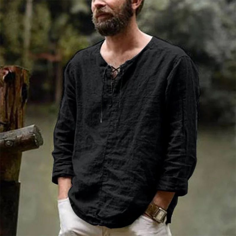 2025 Men's Shirts Spring and Summer New Long Sleeve T-Shirts Amazon's Popular European and American Men's Solid Color Trend·Ready Stock