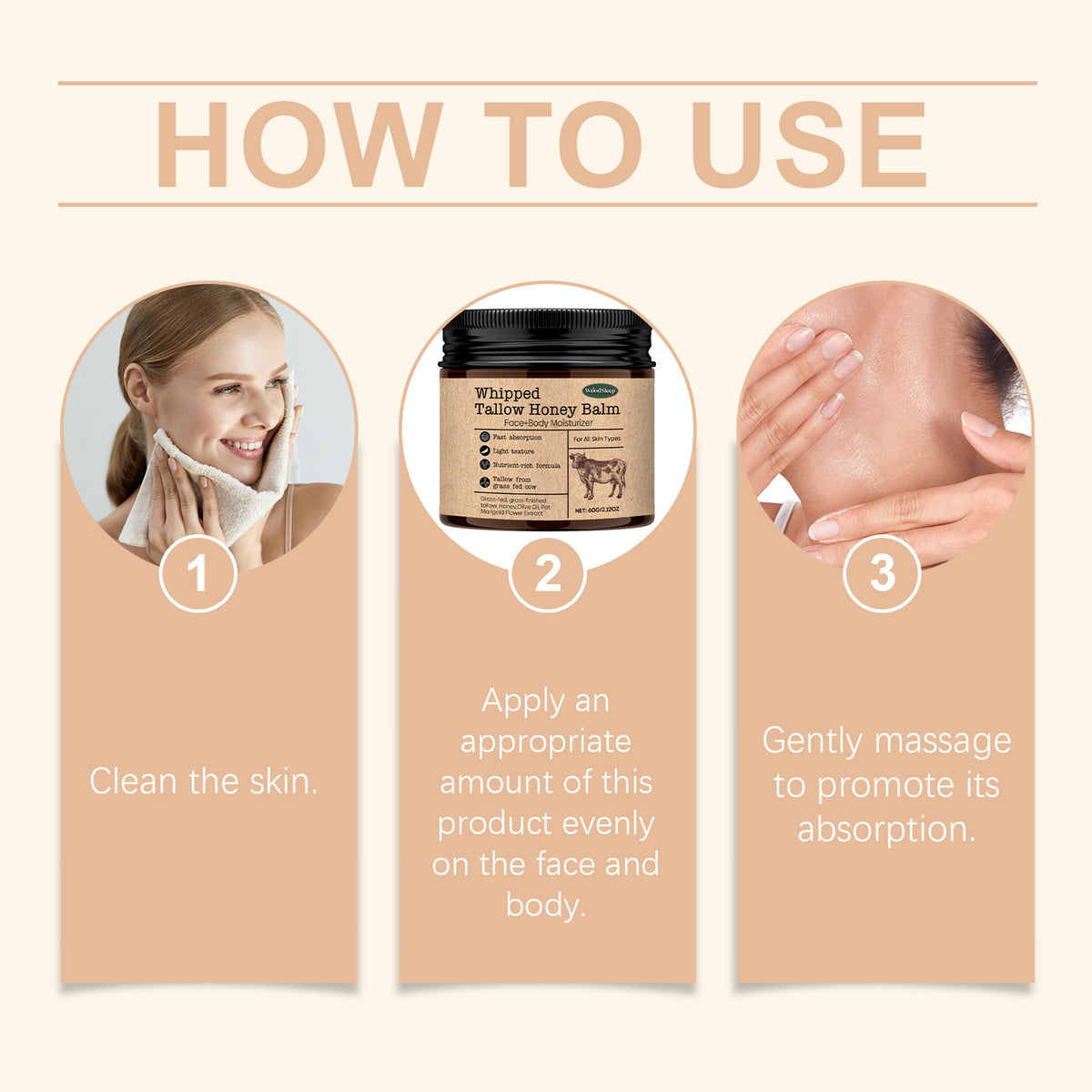 WoodSleep Beef Tallow Paste Deeply Moisturizer Brightening Wrinkle Remover Grass Fed Tallow Wild Honey Face Body Cream Skin Car