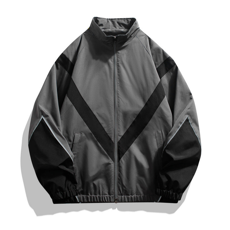Russian Foreign Trade Trendy Brand Reflective Patchwork Stand-Up Collar Jacket Spring and Autumn Loose Sports Casual Jacket for Men