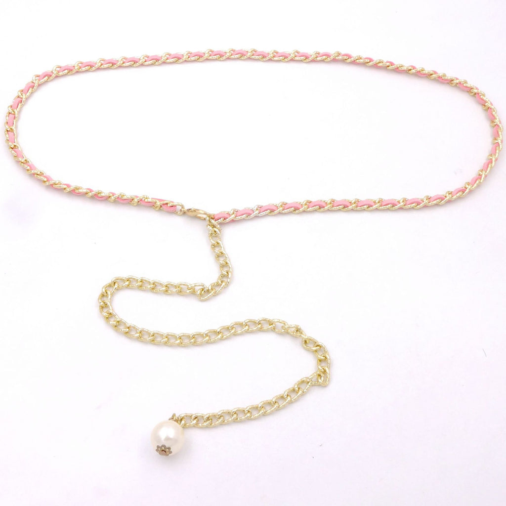 Korean style versatile metal thin waist chain women's skirt decorative pearl belt sweet lady decorative belt