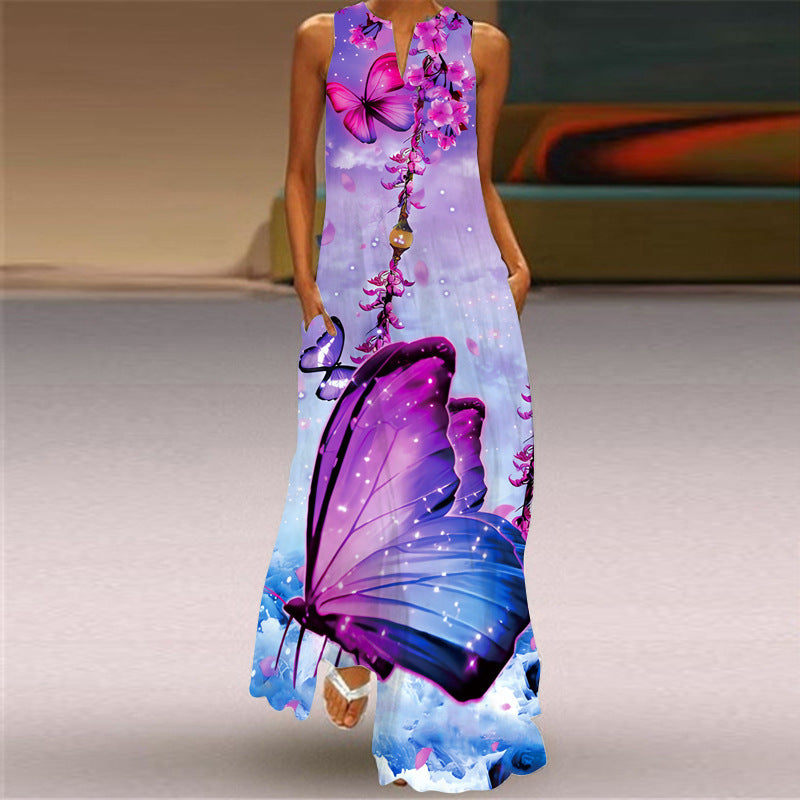 Cross-Border Women's Clothing Amazon Ebay 2026 New European and American Spring and Summer Fashion Printed Sexy Pocketed Long Dress
