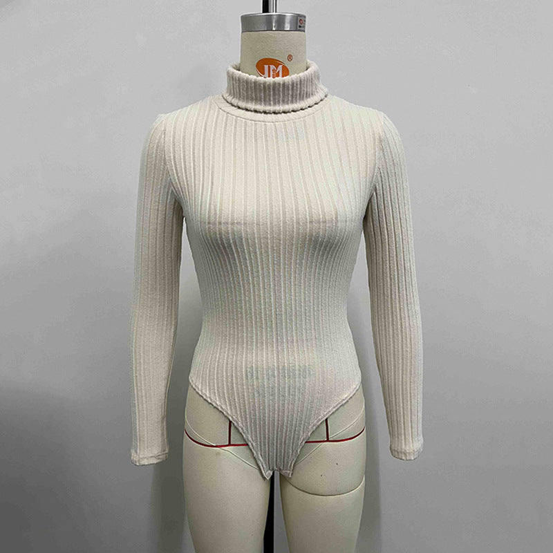 Gtpdpllt Women Fall Winter Ribbed Knit Bodysuit Turtleneck Long Sleeve Slim Fitted Stretchy Bodysuits Tops Casual Basic Rompers
