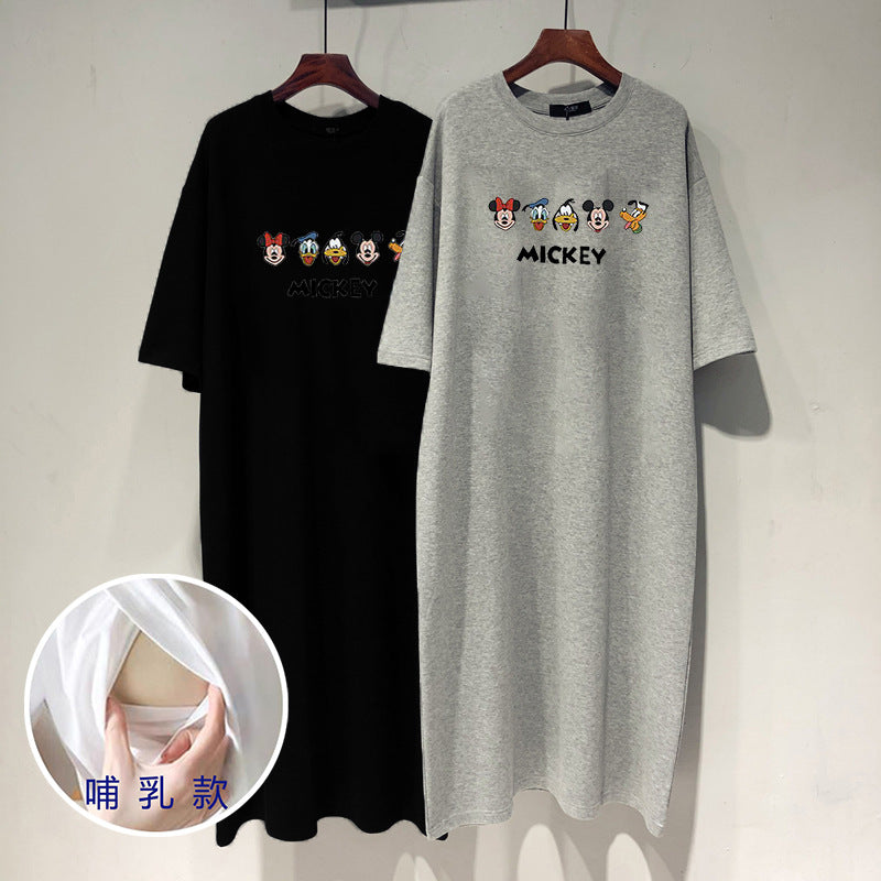 Maternity's Breastfeeding Skirt 2024 Summer Dress Pregnant Women's Breastfeeding T-Shirt Skirt Postpartum Outer Wear Breastfeeding Skirt