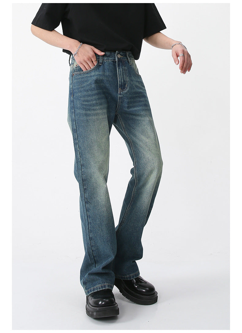 Men High Street Hip Hop Casual Small Flare Denim Jeans Pant Male Japan Korea Style Streetwear Vintage Denim Trousers Pant