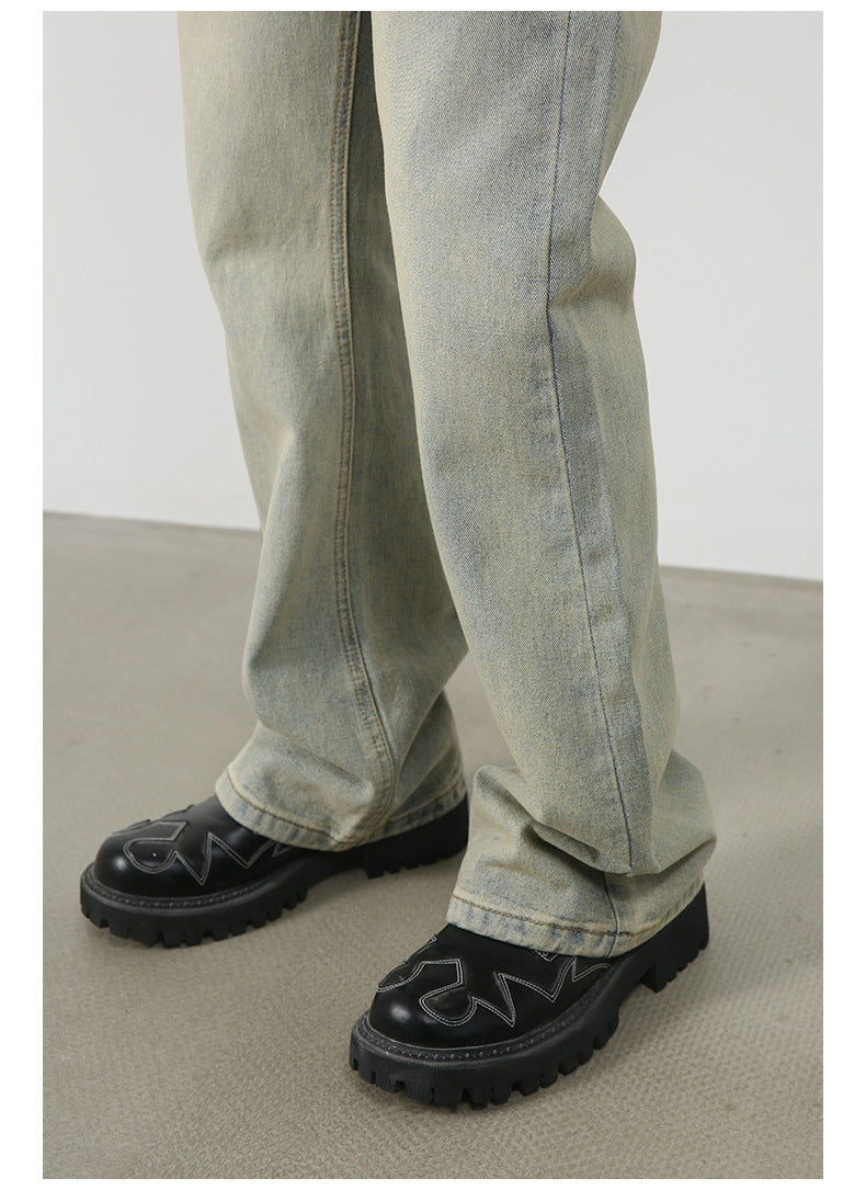 Men High Street Hip Hop Casual Small Flare Denim Jeans Pant Male Japan Korea Style Streetwear Vintage Denim Trousers Pant