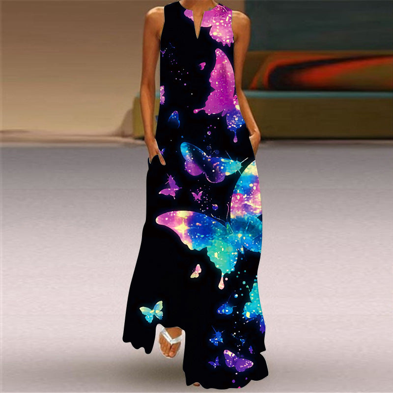 Cross-Border Women's Clothing Amazon Ebay 2026 New European and American Spring and Summer Fashion Printed Sexy Pocketed Long Dress