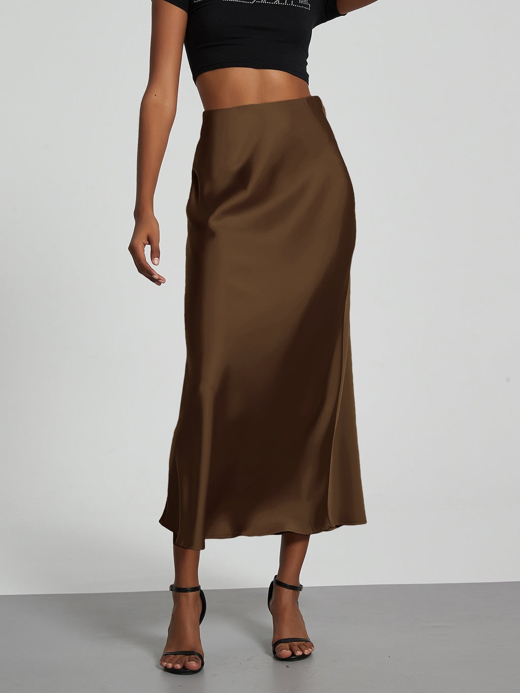 In-Stock Cross-Border Women's Clothing Wholesale European and American Style Elegant Satin Midi Skirt Slimming and Flowy