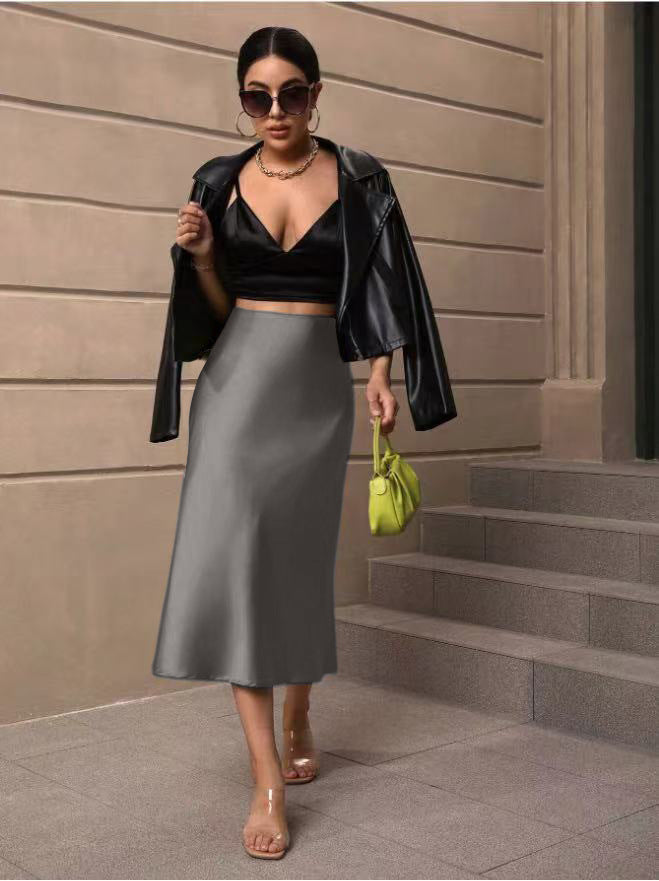 Hip-Covering Fishtail Skirt Satin Mid-Length Skirt Spring and Summer New European and American Cross-Border Women's Clothing Manufacturer Direct