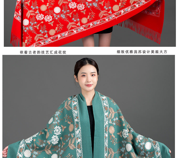 India Nepal ethnic style red women autumn and winter fashion mother long shawl embroidered warm shawl outside