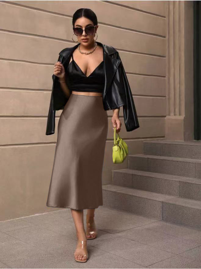 Hip-Covering Fishtail Skirt Satin Mid-Length Skirt Spring and Summer New European and American Cross-Border Women's Clothing Manufacturer Direct