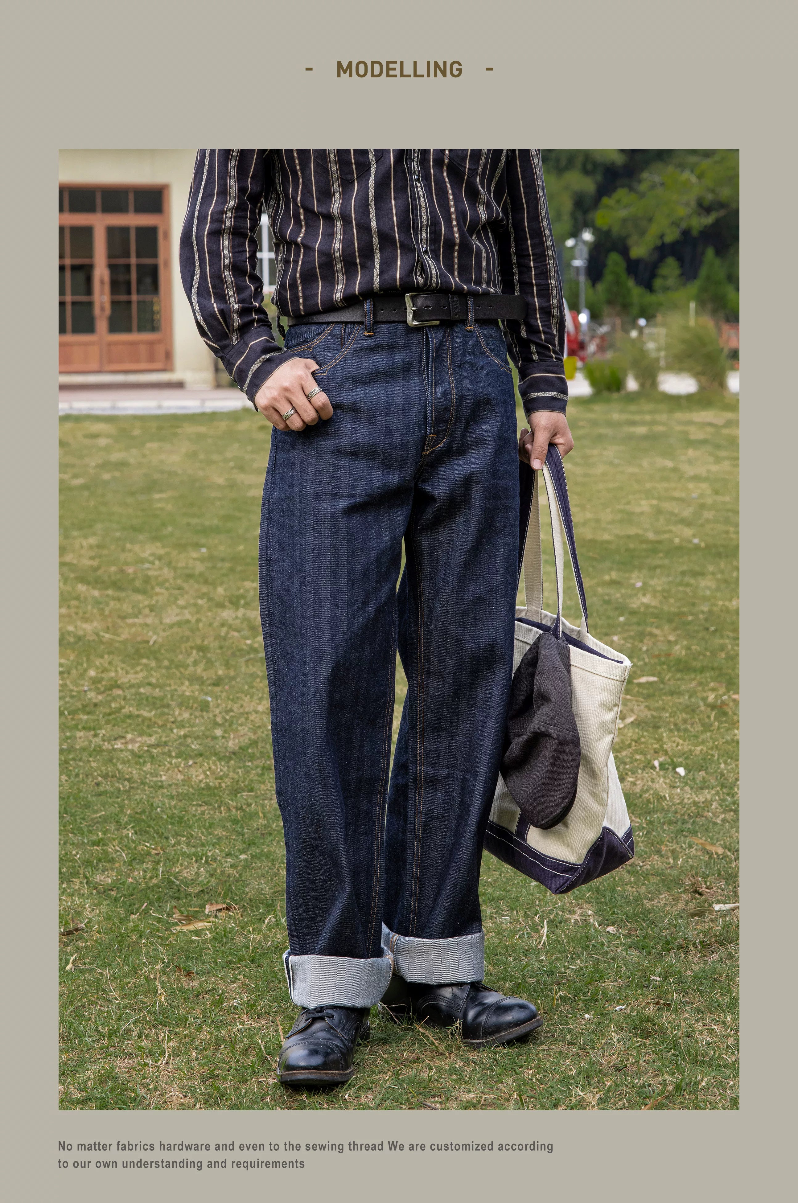 507-0001 Red Tornado  Vintage 15 Oz Indigo Selvage Stylish Trousers Mens Casual Raw Denim Jean Pants