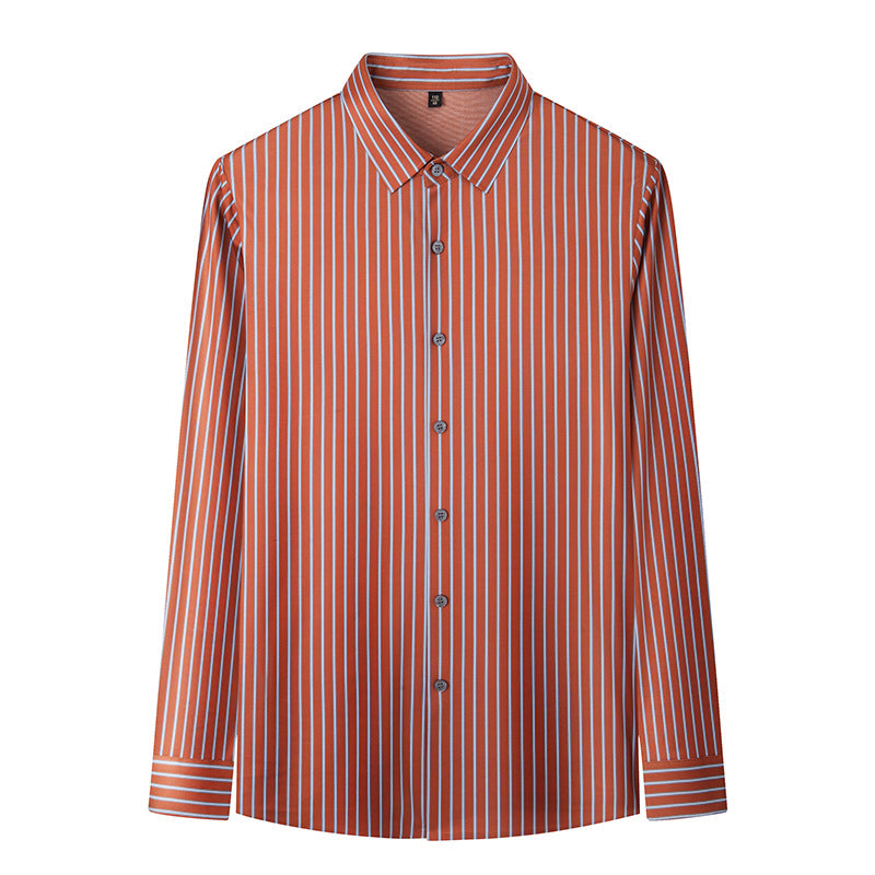 Spring 2025 New Mulberry Silk Vertical Stripe Printed Shirt Cross-border Joker for Young and Middle-aged Men Business Casual Flip