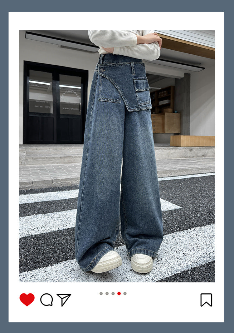 Girls' fart curtain jeans spring autumn new style teens children's straight tube loose wide leg pants retro blue casual pants