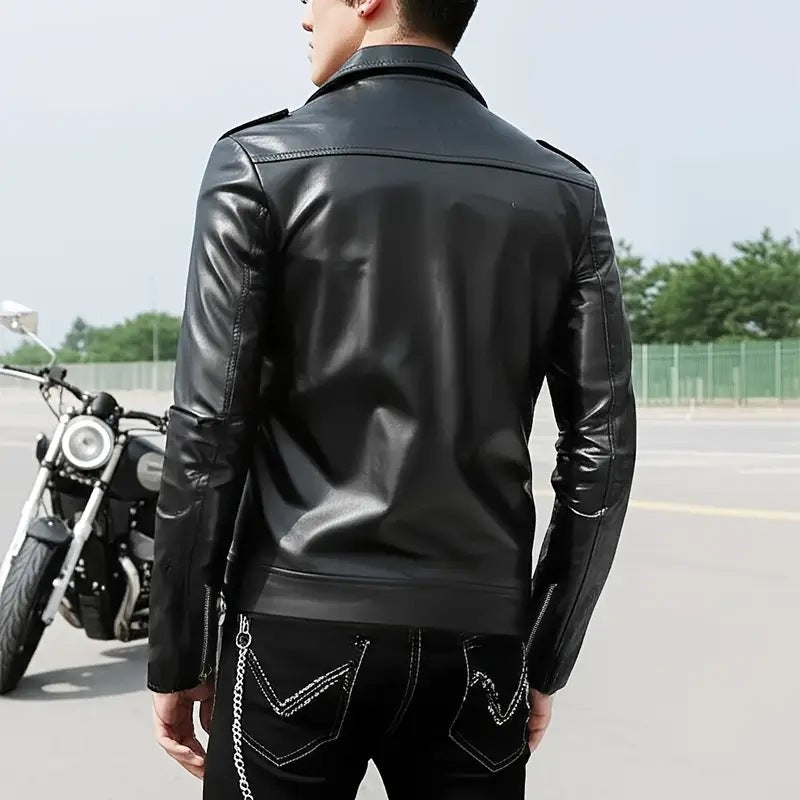 Street Style Motorcycle Jacket Functional Windproof Leather Coat Slim Fit Zipper Biker Vest