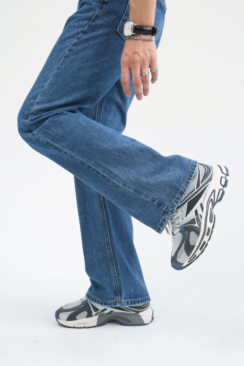 Men High Street Hip Hop Casual Small Flare Denim Jeans Pant Male Japan Korea Style Streetwear Vintage Denim Trousers Pant