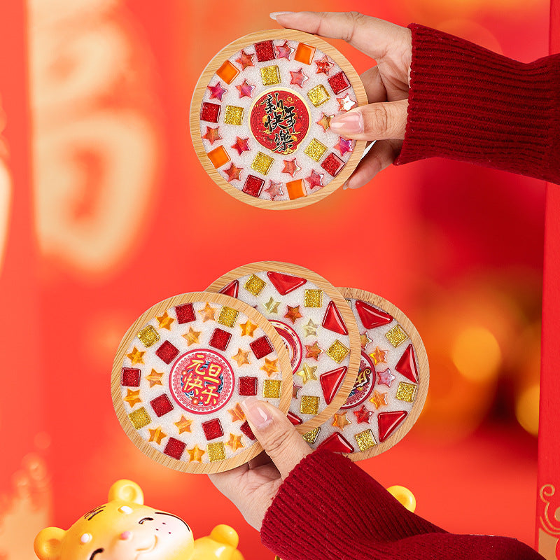 net red diy mosaic coaster warm field bamboo creative manual research independent material package warm field group building parent-child