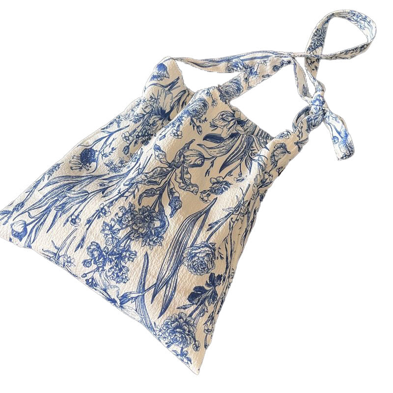 2024 New Niche Retro New Chinese-style Blue and White Porcelain Flower Bag Daily Casual Crossbody Bag Women's Thin Cloth Bag