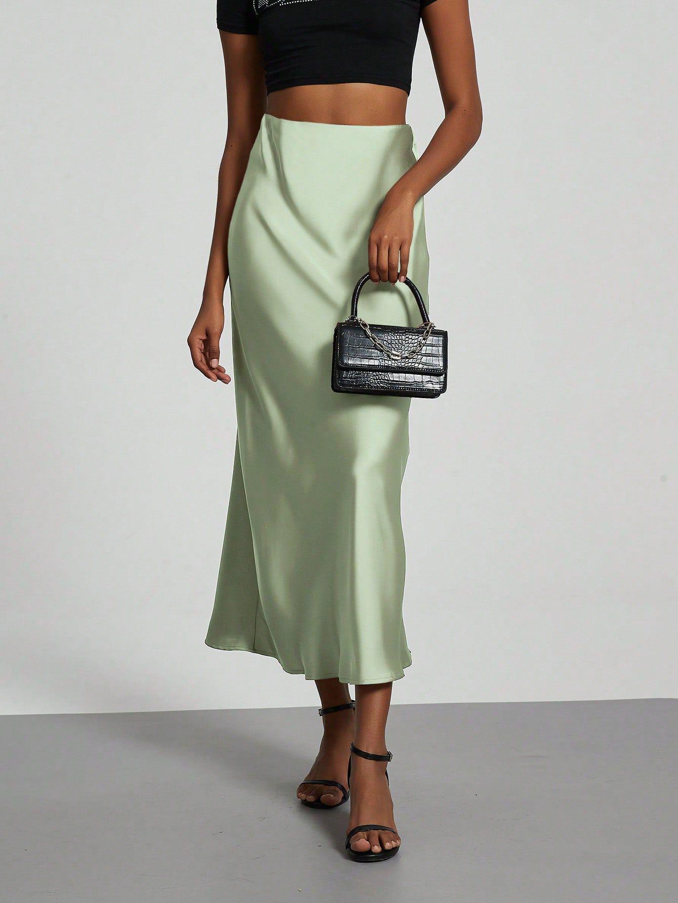 In-Stock Cross-Border Women's Clothing Wholesale European and American Style Elegant Satin Midi Skirt Slimming and Flowy