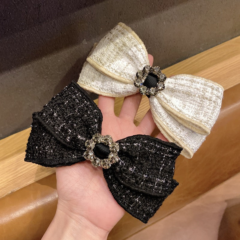 Elegant Plaid Cloth Hairpins Adult Crystal Heart Pearl Luxury Fabric Bow Hair Clip Pin for Girls Women Hair Jewelry Headpiece