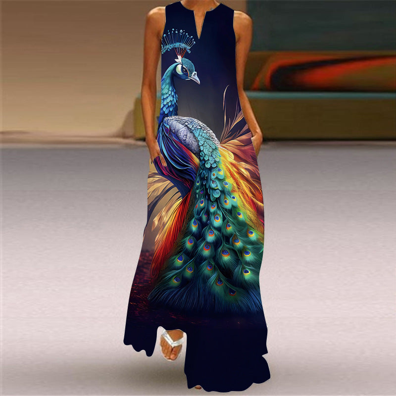 Cross-Border Women's Clothing Amazon Ebay 2026 New European and American Spring and Summer Fashion Printed Sexy Pocketed Long Dress