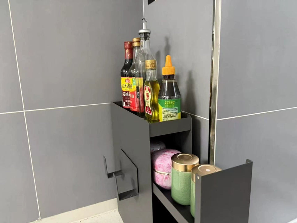 Narrow Kitchen Countertop Pull-Out Spice Rack Organizer Space Saving Shelf with 16 Magnetic Accessories Included
